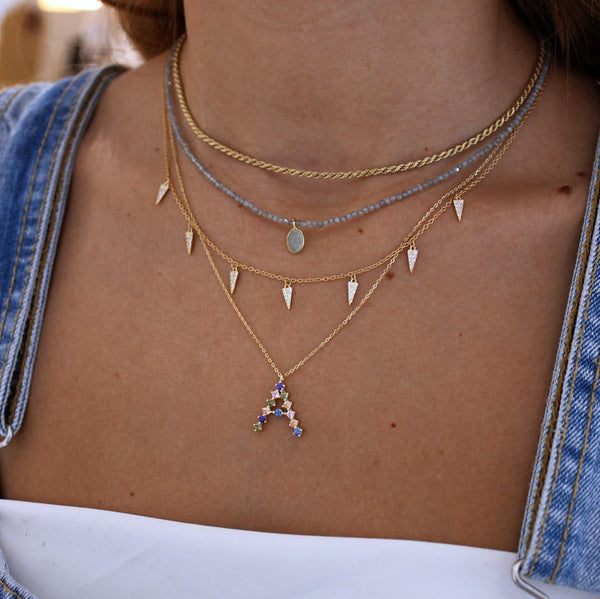 Triangle Necklace with Gold Plated Zircons