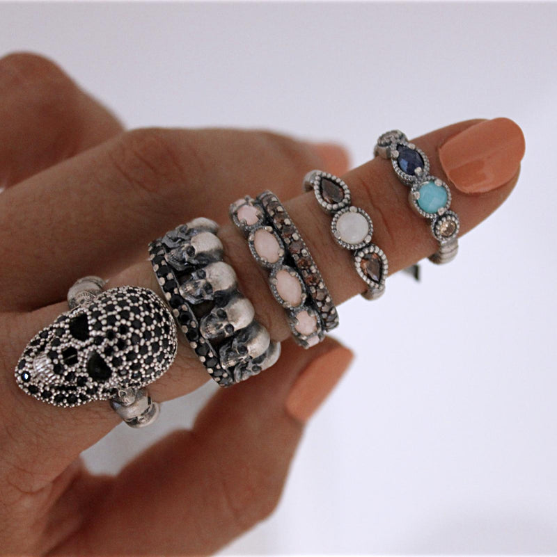 Silver Skull Ring with Spinel