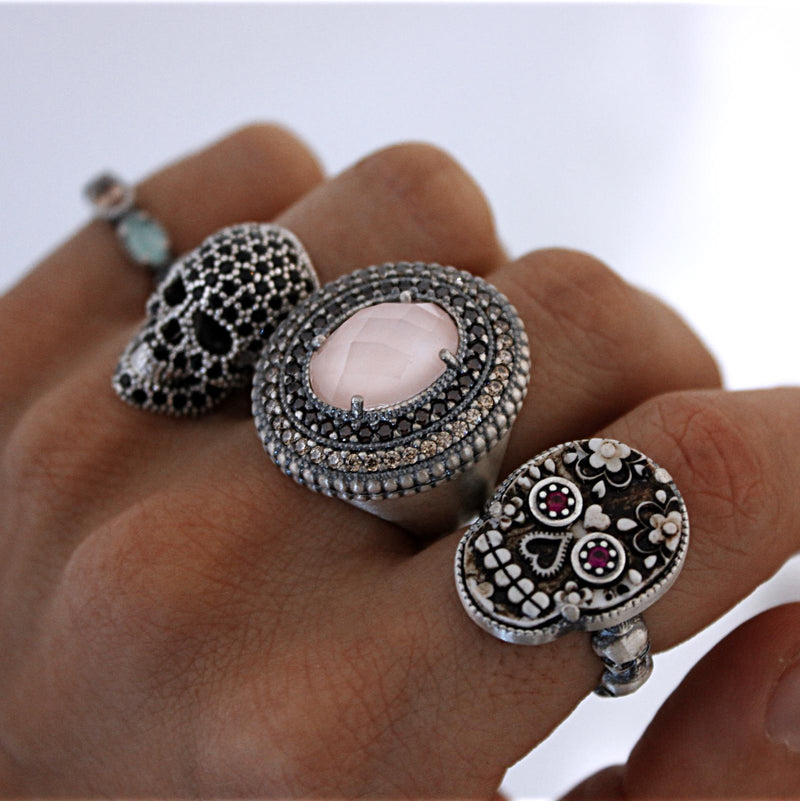 Silver Skull Ring with Spinel