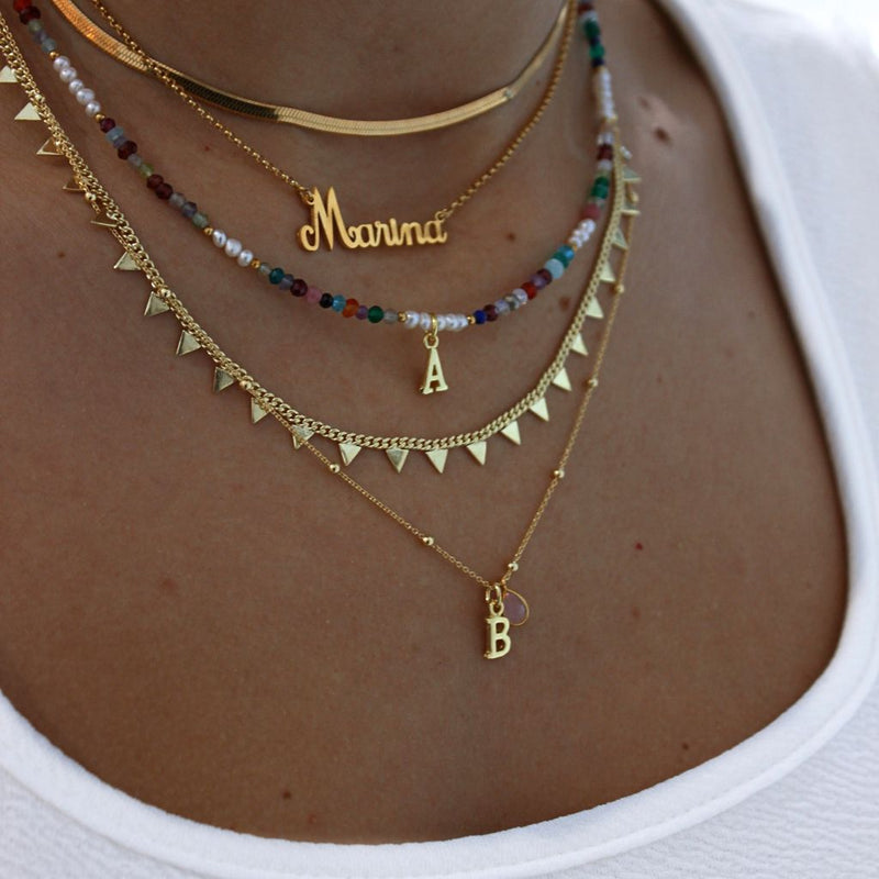 Customizable  Gemstone Letter Necklace Gold Plating