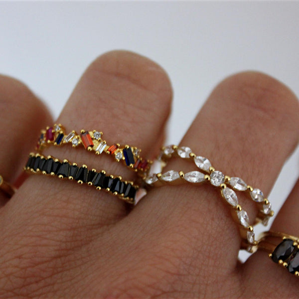 Black Zirconia Ring Gold plated silver