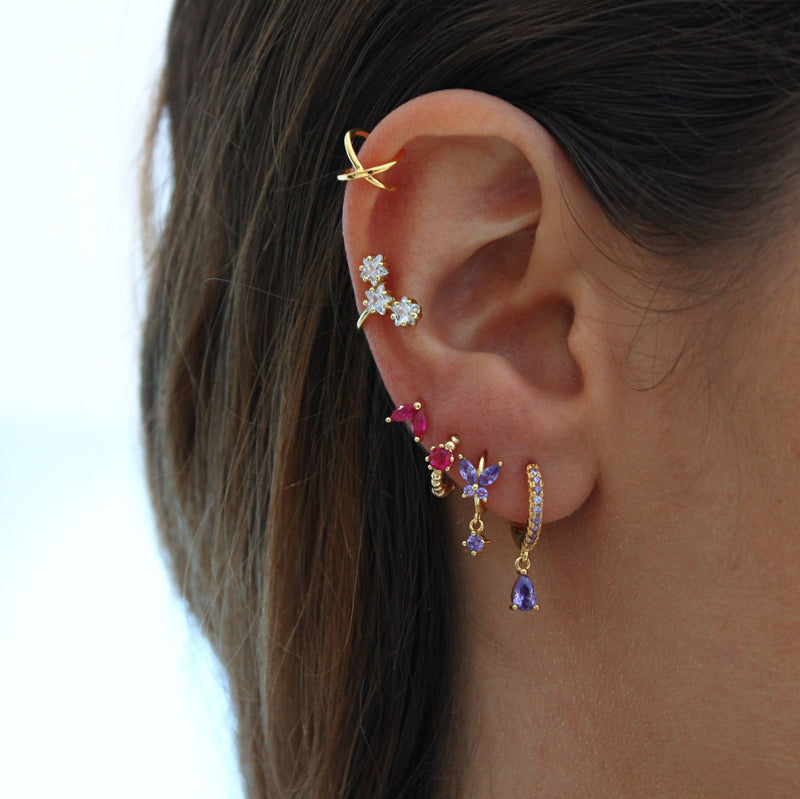 Petal Colored Mini Cz Earrings (UNIT)