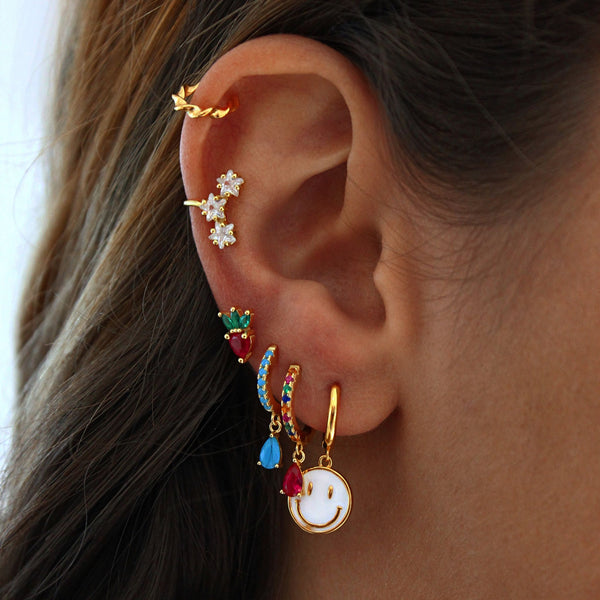 Multi pink/green cz hoop earring (UNIT)
