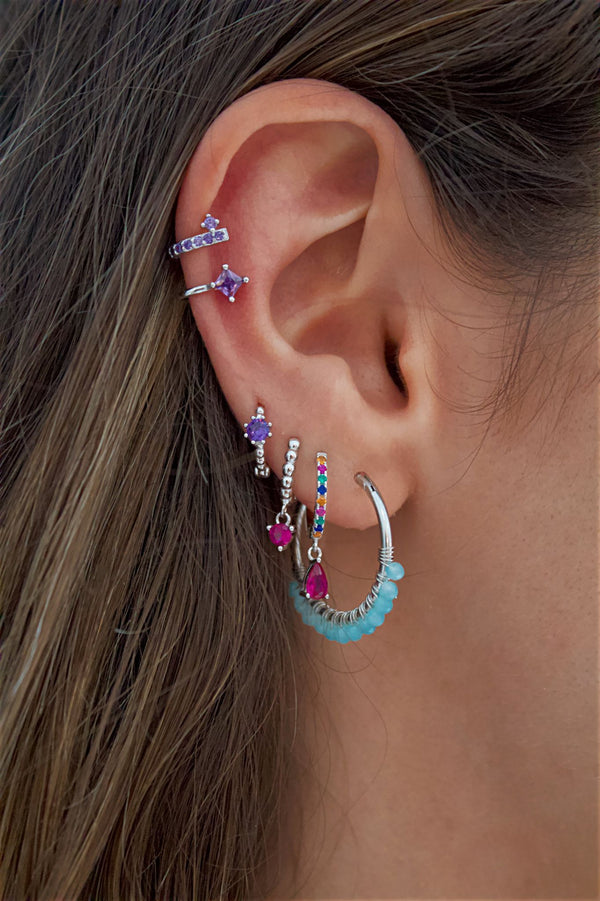 Double Earcuff with Lilac Zirconia in Sterling Silver