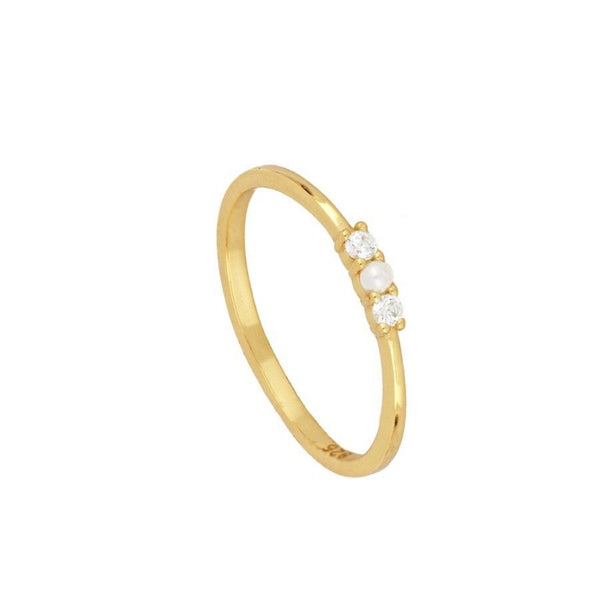 White Pearls and Cz Ring 18kt Gold Plated