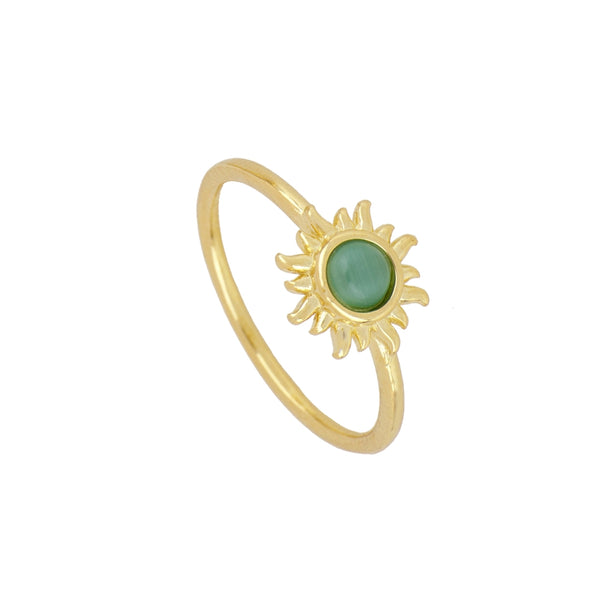 GREEN OPAL SUN RING GOLD PLATED