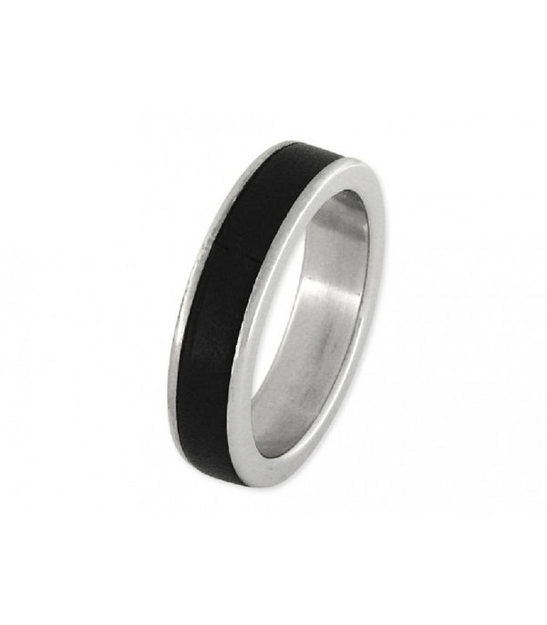 STEEL AND BLACK LEATHER RING