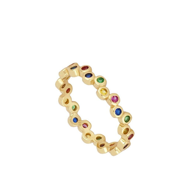Multicolor Ring with Zircons in Gold Plating