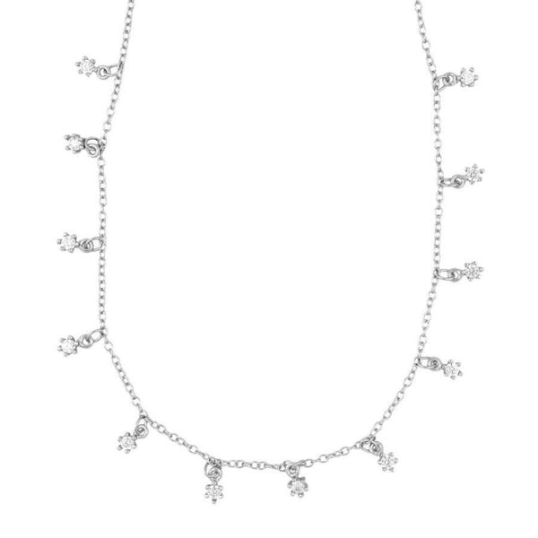 Sterling Silver White Cz Flowers Necklace