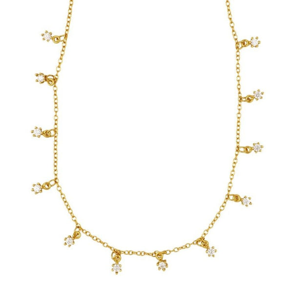 White Cz Flowers Necklace 18kt Gold Plated