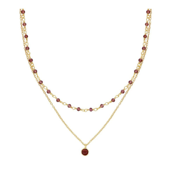Double Garnet Necklace in Silver/Gold Plating