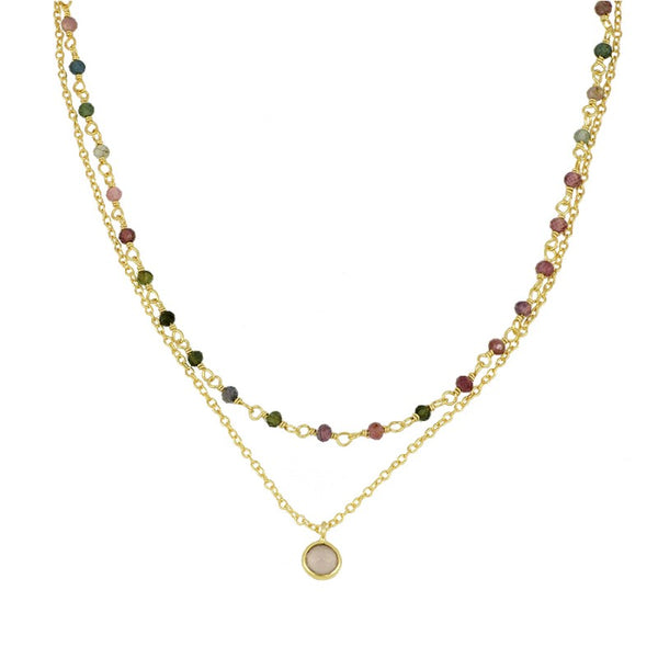 DOUBLE TOURMALINE NECKLACE IN SILVER/GOLD PLATED