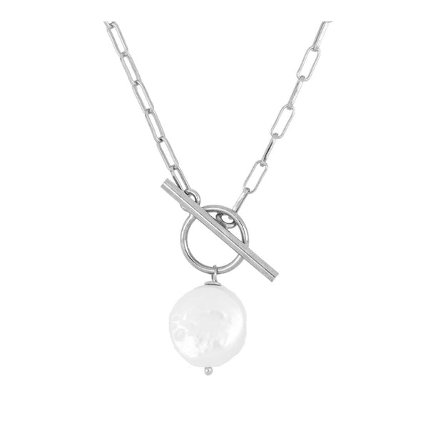 Sterling Silver Pearl Link Necklace