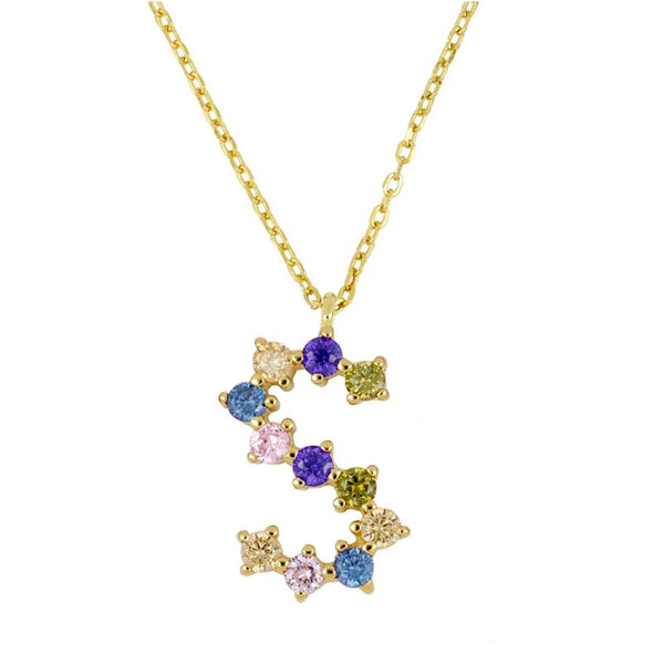 Gold Plated Cz Initial Necklace