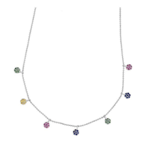 Plate Necklace with Multicolor Zircons in 925 Sterling Silver