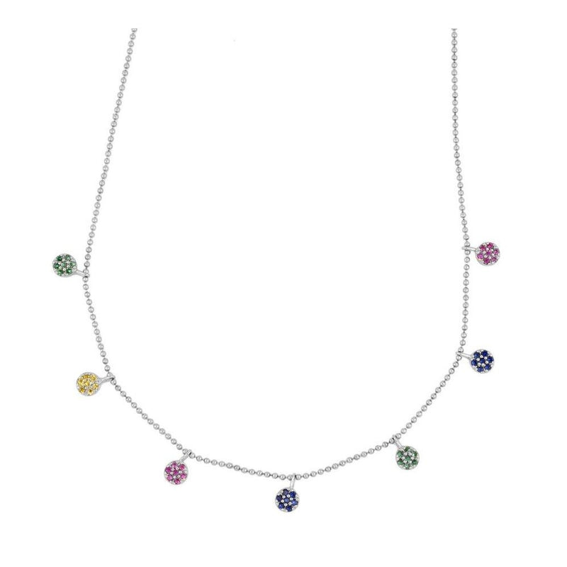 Plate Necklace with Multicolor Zircons in 925 Sterling Silver