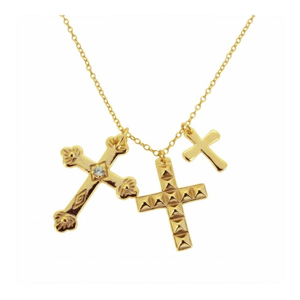 Three Crosses Necklace Silver / Gold Plated