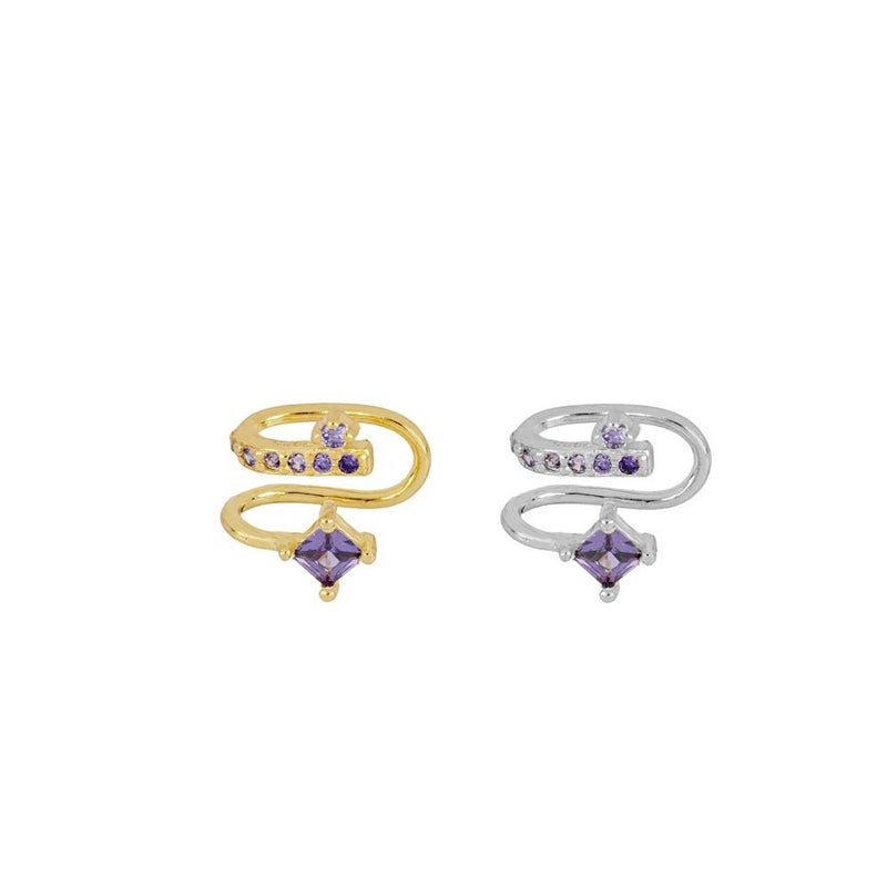 Double Earcuff with Lilac Zirconia in Sterling Silver