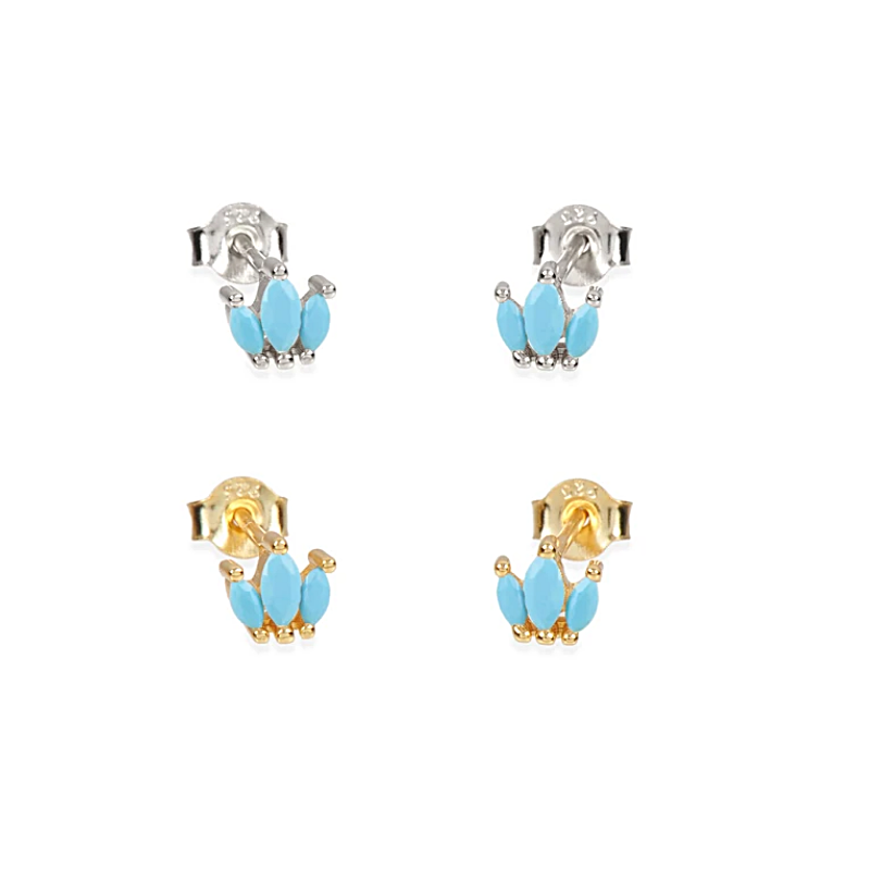 Mini Cz Turquoise Crown Earrings
